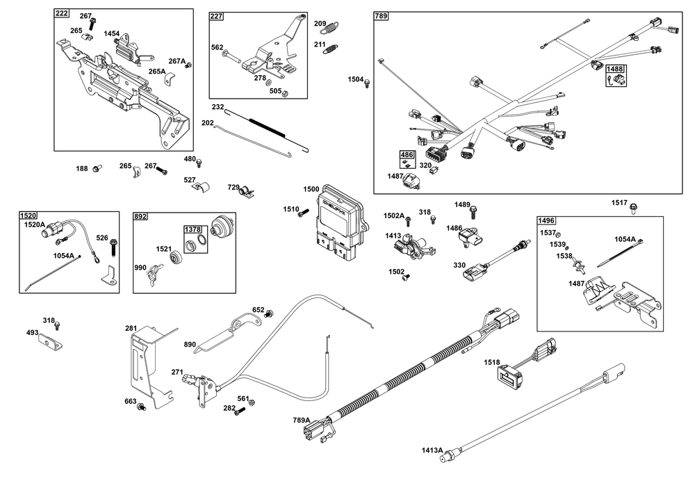 Controls Group Diagram and Parts List for 61E377-0064-J1 400000 - 699999 Briggs and Stratton Engine